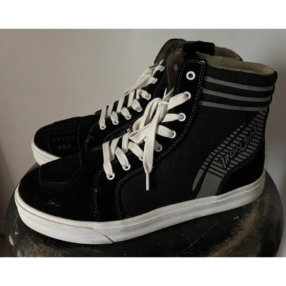 Iron Jias Men’s High Top Lace Up Motorcycle Shoes Black/Gray/White Size 10